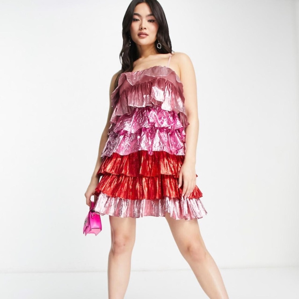 Collective the Label Pink and Red Tiered Ruffle Dress